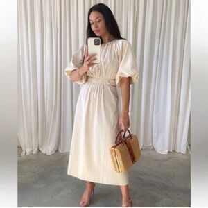 PRETTY LAVISH Ruby Puffed Sleeve Organic Cotton Midi Dress